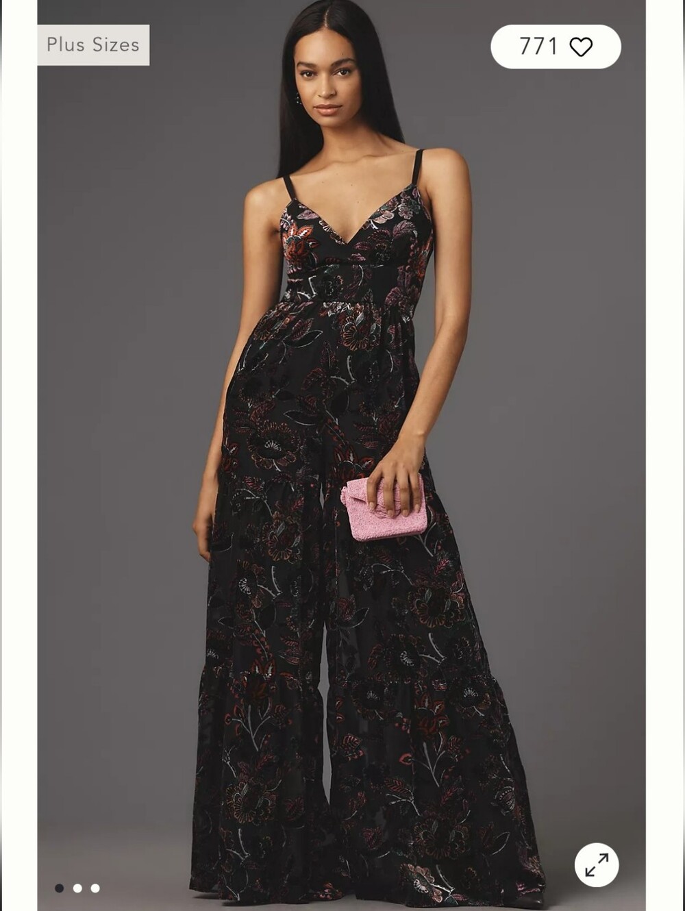 Hutch Black Floral Velvet Wide-Leg Jumpsuit with Spaghetti Straps
